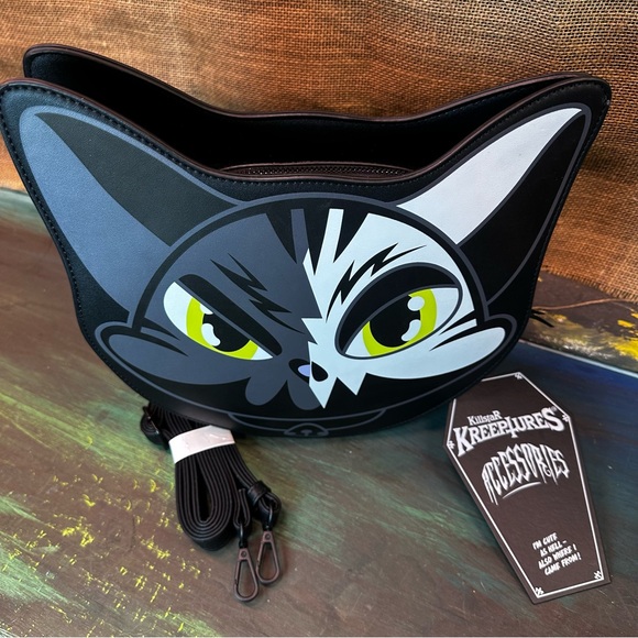 Killstar kreeptures punk goth witchy Maneki-Neko cat crossbody handbag NWT - Picture 9 of 9